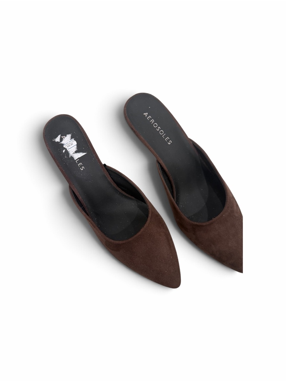 AEROSOLES Brown Suede Pointed-Toe Slip-On Mules